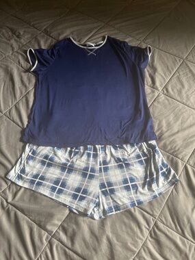 Classic Navy & Plaid Cotton-Blend Pajama Set
